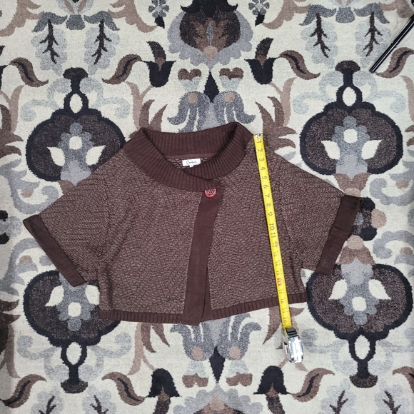 Carducci Knit Poncho Collar Button sweater Brown Shrug Women’s Sz L - Picture 7 of 10
